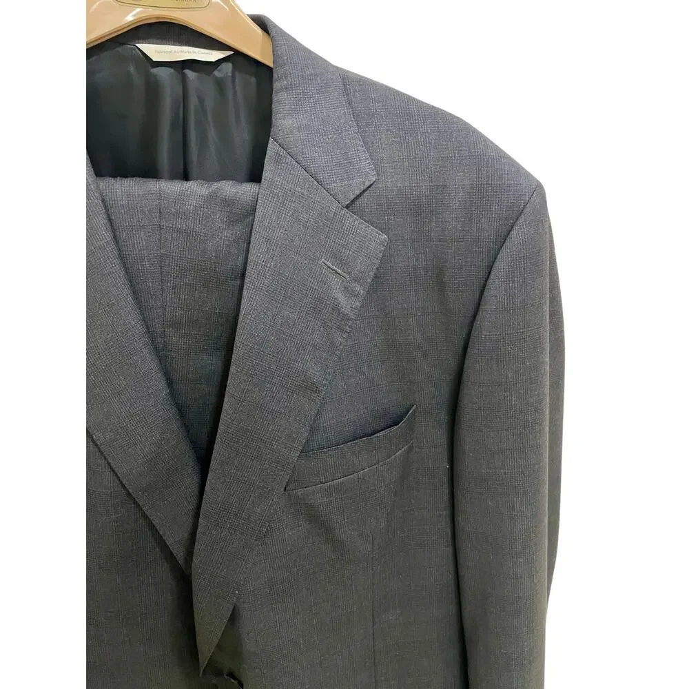Samuelsohn Blazer Pant Suit Set Gray Plaid 48/42 Tall Long